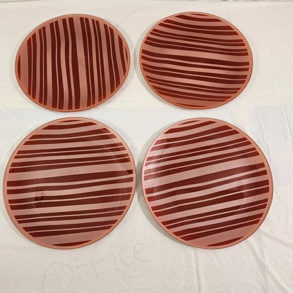 Temp-Tations Classic Red Stripe Glass Salad Luncheon Plates – Set of 4 - Picture 6 of 10